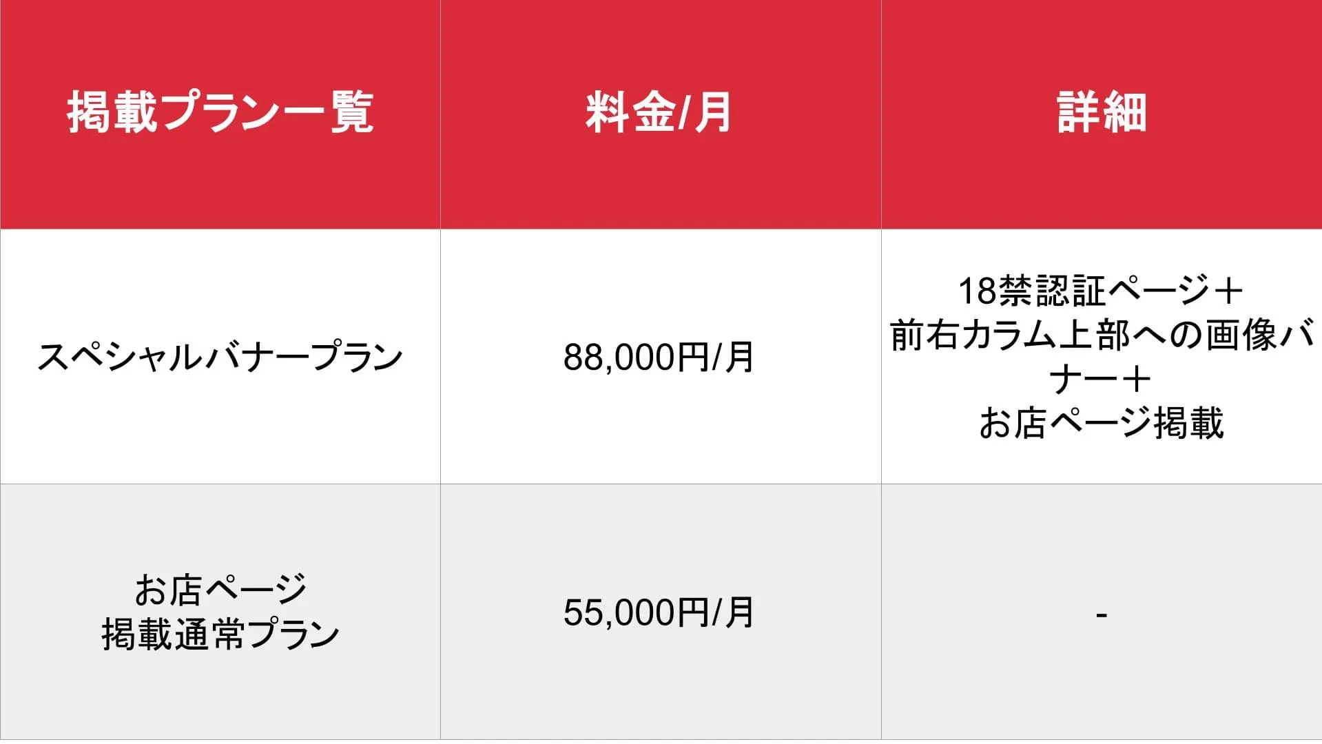 おとなの特選街_基本_料金表