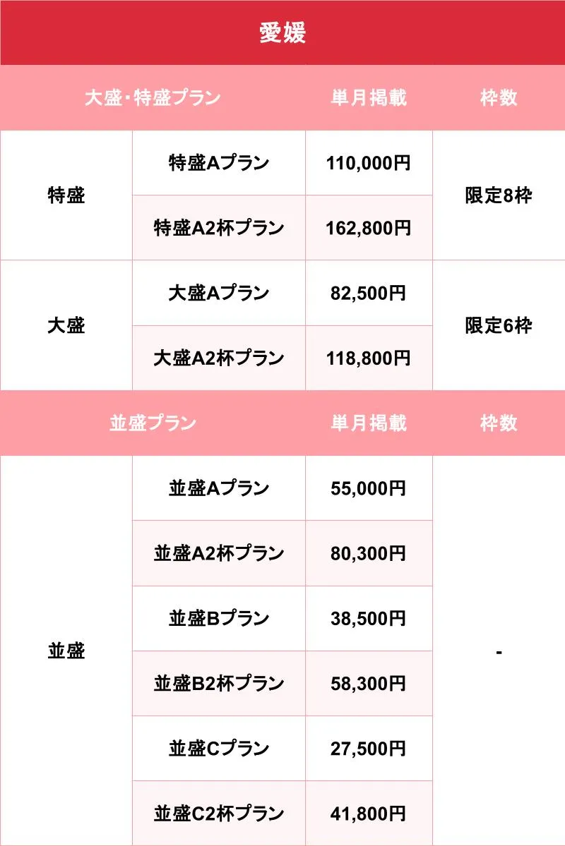 バニラ_愛媛_料金表