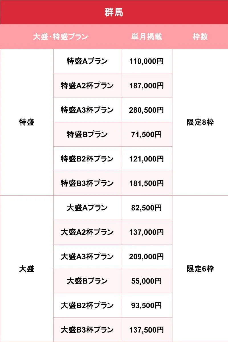 バニラ_群馬_料金表