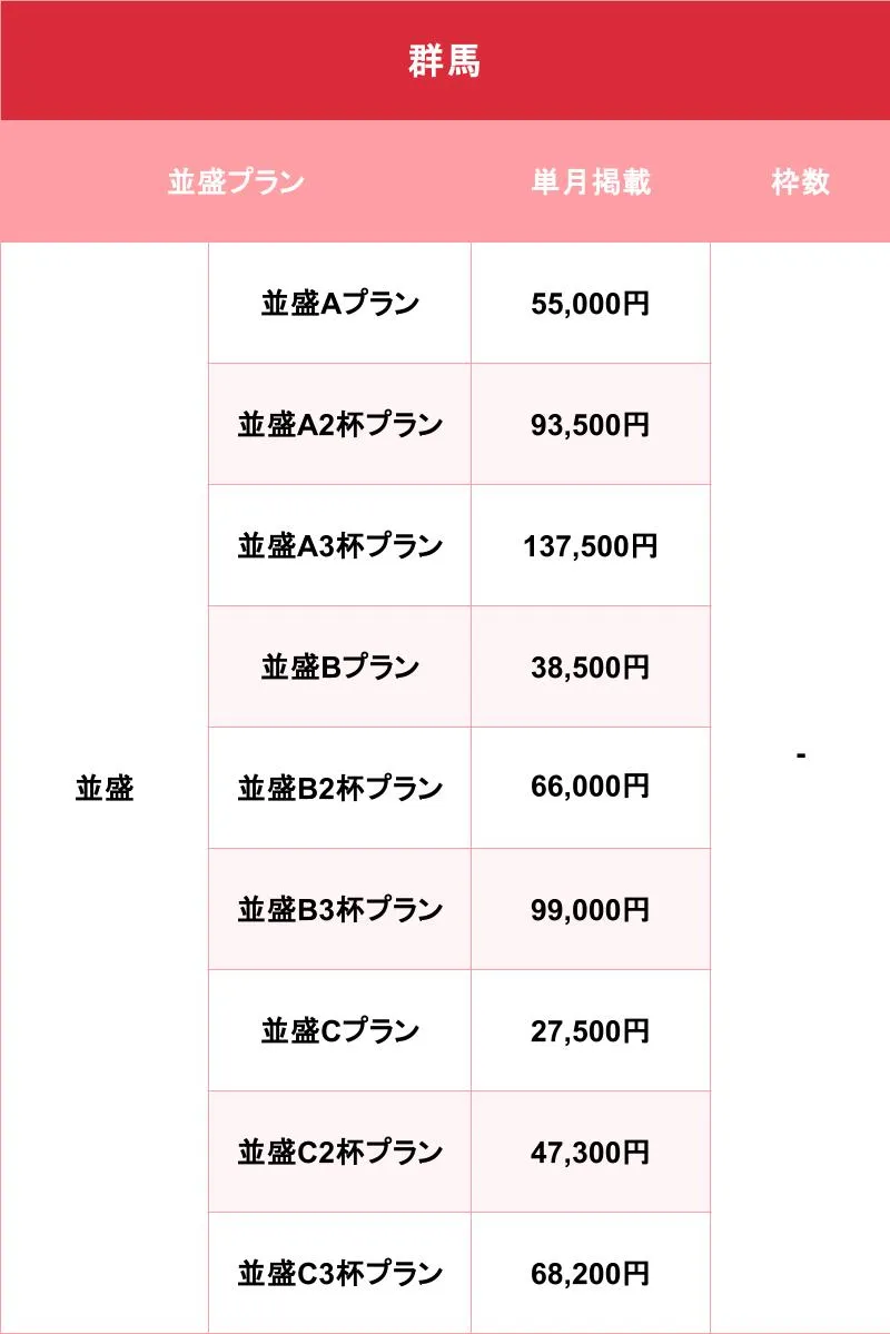 バニラ_群馬_料金表