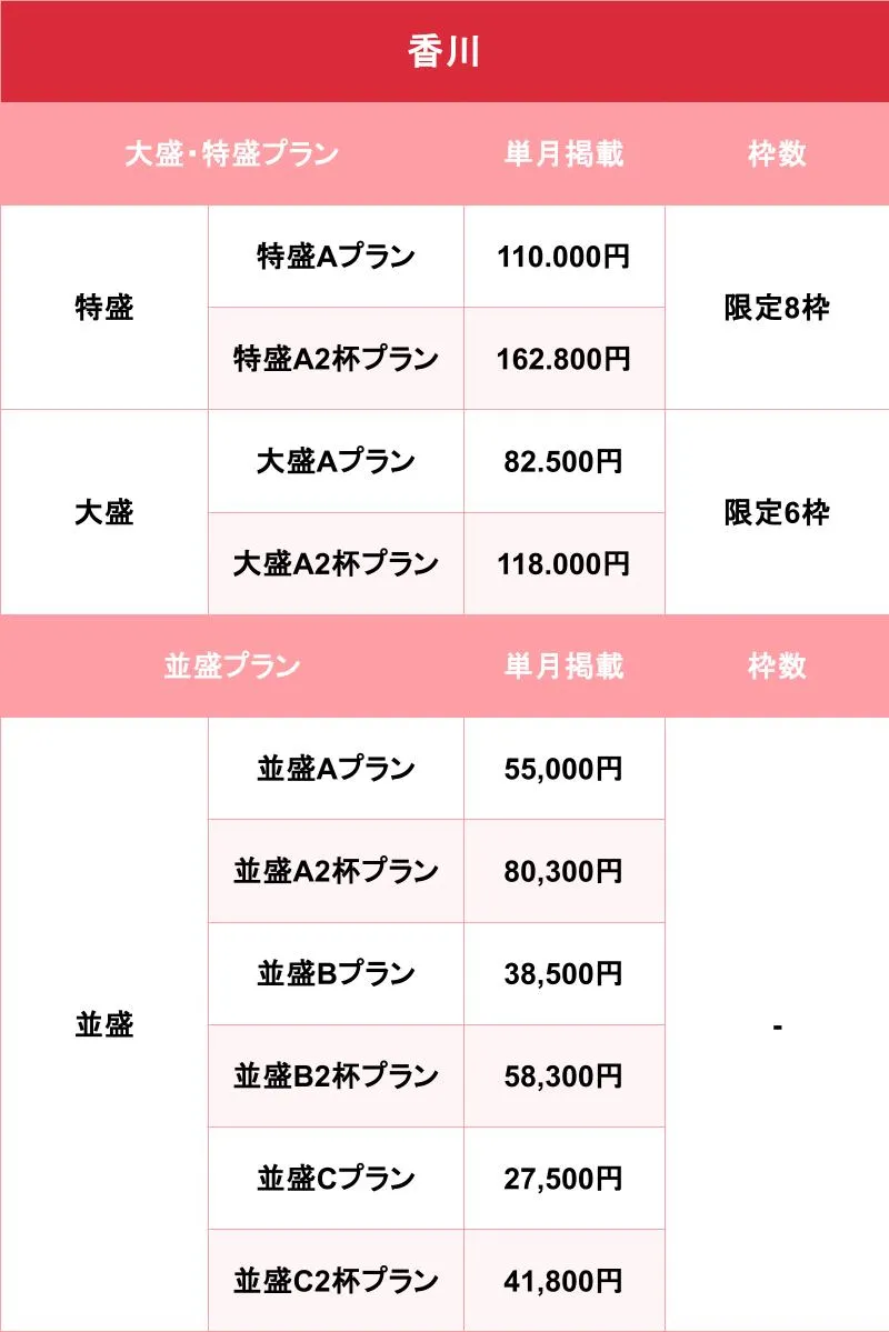 バニラ_香川_料金表