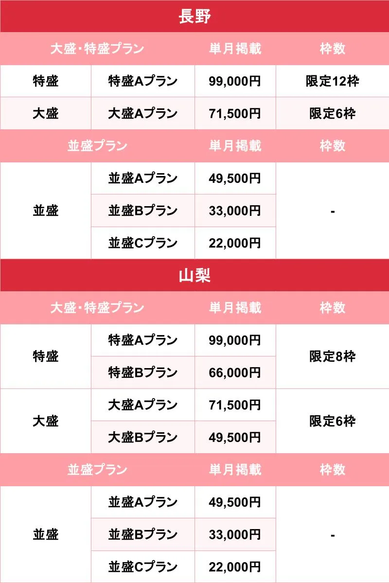 バニラ_長野・山梨_料金表