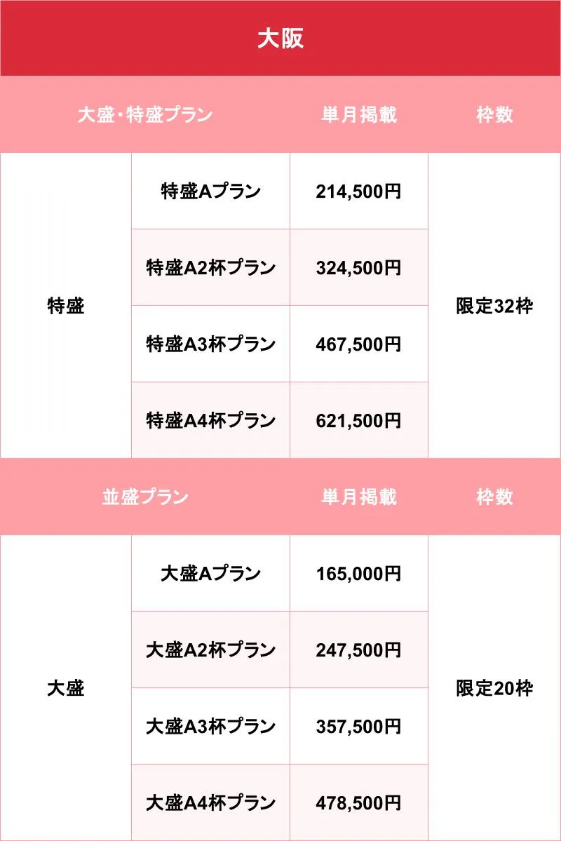 バニラ_大阪_料金表