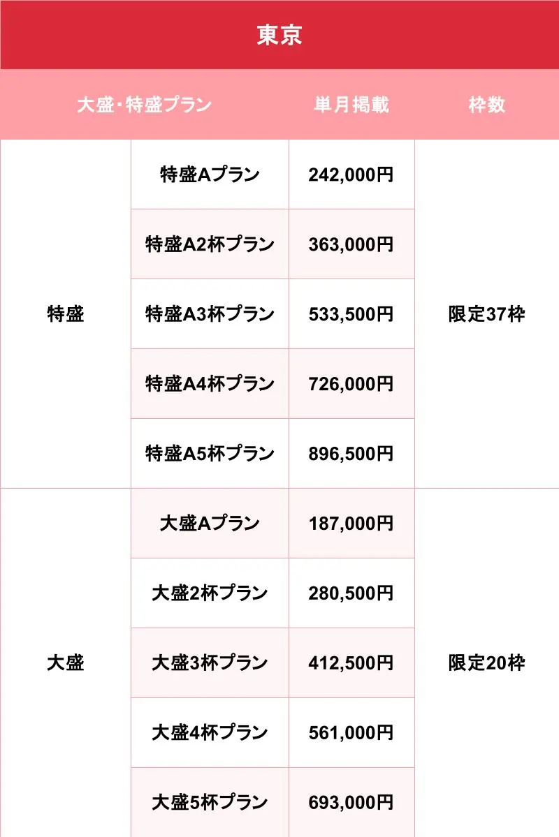 バニラ_東京_料金表