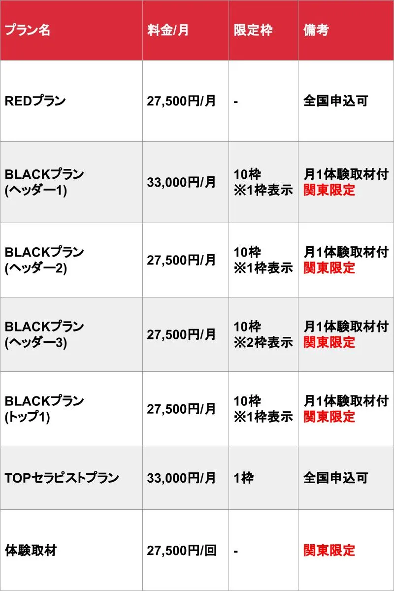 メンズビズ_基本_料金表